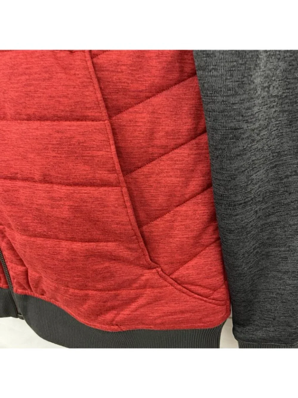 The North Face Mens Red Gray Full Zip Quilted Pockets Jacket